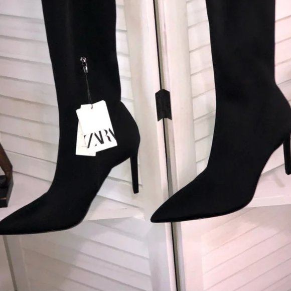 NWT Zara Tall Over the Knee Black Boots - 41 - Picture 6 of 8